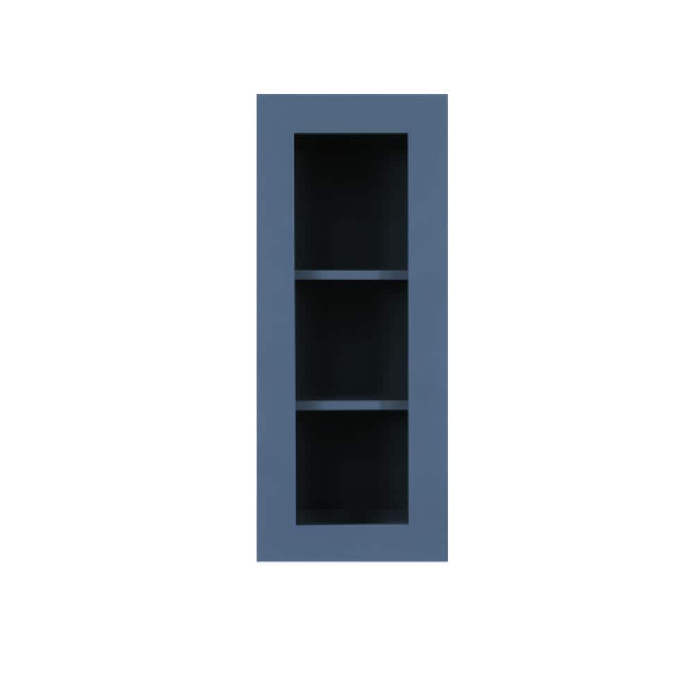LIFEART CABINETRY Lancaster Blue Plywood Shaker Stock Assembled Wall Glass-Door Kitchen Cabinet 21 in. W x 12 in. D x 30 in. H
