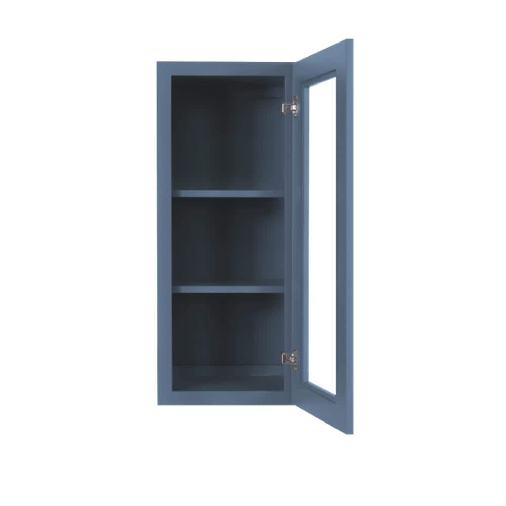 LIFEART CABINETRY Lancaster Blue Plywood Shaker Stock Assembled Wall Glass-Door Kitchen Cabinet 21 in. W x 12 in. D x 30 in. H