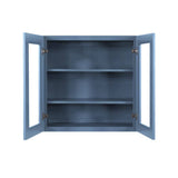 LIFEART CABINETRY Lancaster Blue Plywood Shaker Stock Assembled Wall Glass-Door Kitchen Cabinet 27 in. W x 12 in. D x 30 in. H