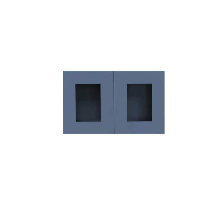 LIFEART CABINETRY Lancaster Blue Plywood Shaker Stock Assembled Wall Glass-Door Kitchen Cabinet 36 in. W x 12 in. D x 15 in. H