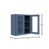 LIFEART CABINETRY Lancaster Blue Plywood Shaker Stock Assembled Wall Glass-Door Kitchen Cabinet 36 in. W x 12 in. D x 36 in. H