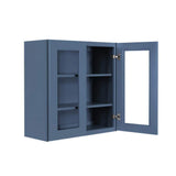 LIFEART CABINETRY Lancaster Blue Plywood Shaker Stock Assembled Wall Glass-Door Kitchen Cabinet 36 in. W x 12 in. D x 36 in. H