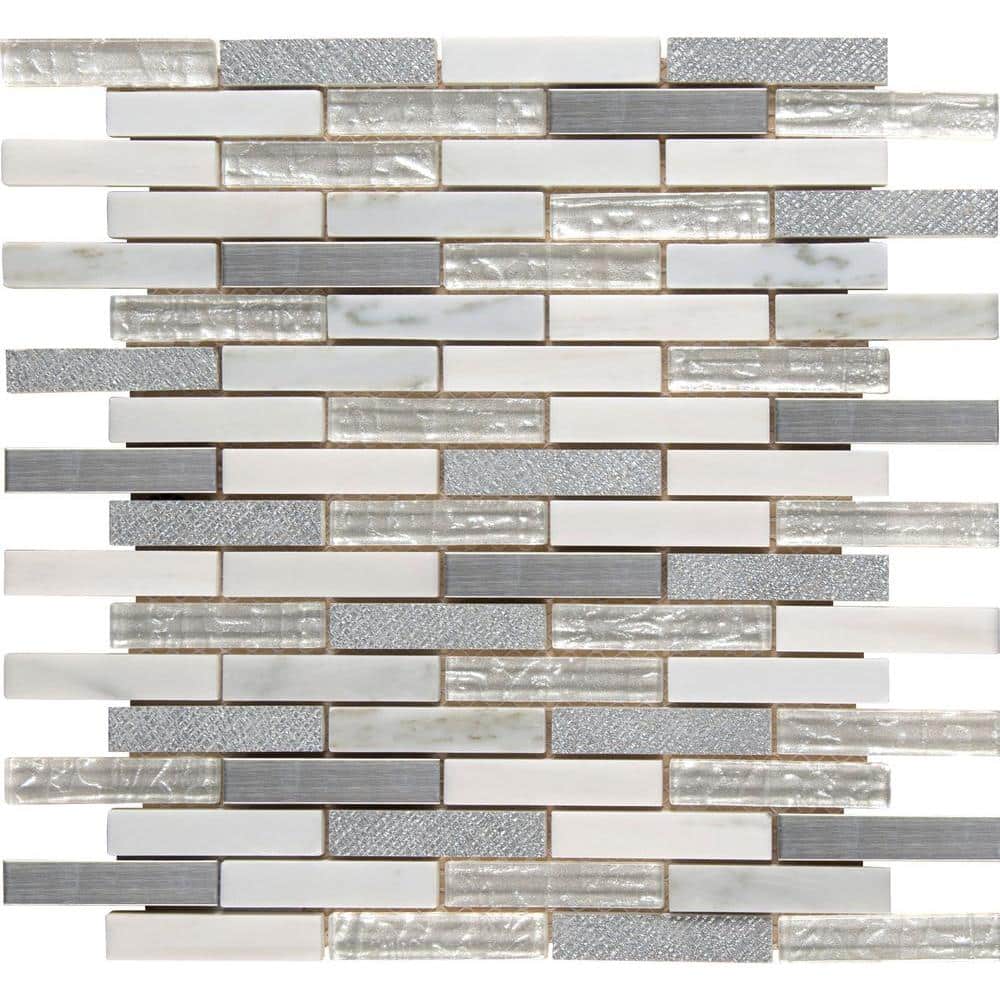 MSI Ocean Crest Brick 12 in. x 12 in. x 8 mm Glass, Metal & Stone Mesh-Mounted Mosaic Wall Tile (10 sq. ft./Case)