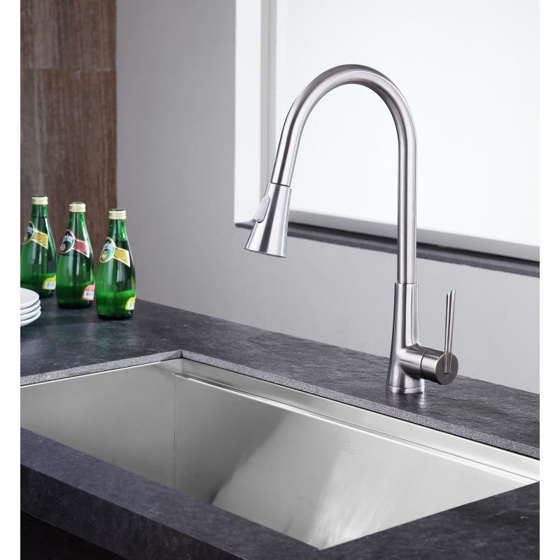 ANZZI Tulip Brushed Nickel 1-Handle Deck-Mount Pull-Out Sprayer Kitchen Faucet, 17.32 in H