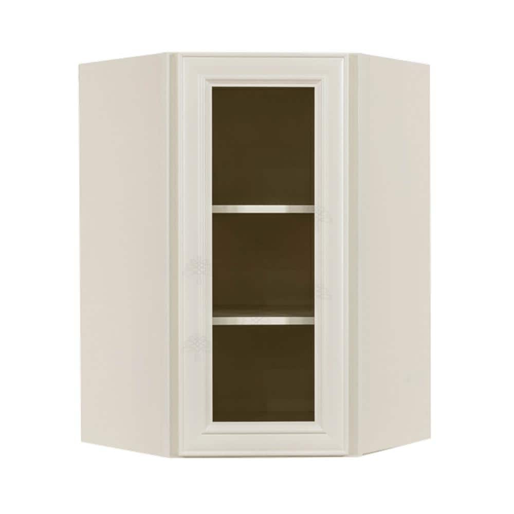 LIFEART CABINETRY Princeton Assembled 24 in. x 36 in. x 15 in. Wall Diagonal Mullion Door Cabinet with 1-Door 2-Shelves in Off-White