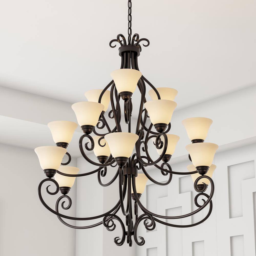 Maxim Lighting Manor 15-Light Oil-Rubbed Bronze Chandelier with Frosted Ivory Glass
