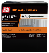 Grip-Rite #6 x 1-5/8-in Bugle Coarse Thread Drywall Screws, Black Phosphate, 1 lb