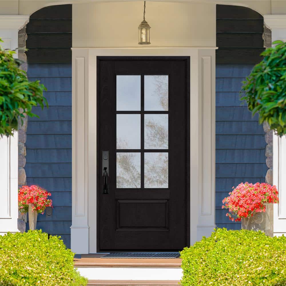 Steves & Sons Regency 36 in. x 80 in. 3/4-6 Lite Clear Glass RHIS Onyx Stain Mahogany Fiberglass Prehung Front Door