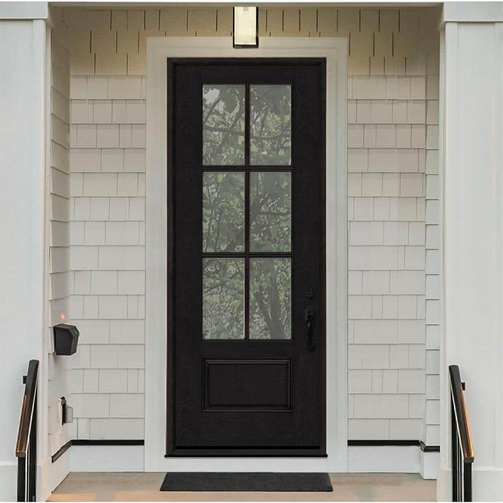 Steves & Sons Regency 36 in. x 96 in. 3/4-6 Lite Clear Glass LHIS Onyx Stained Fiberglass Prehung Front Door