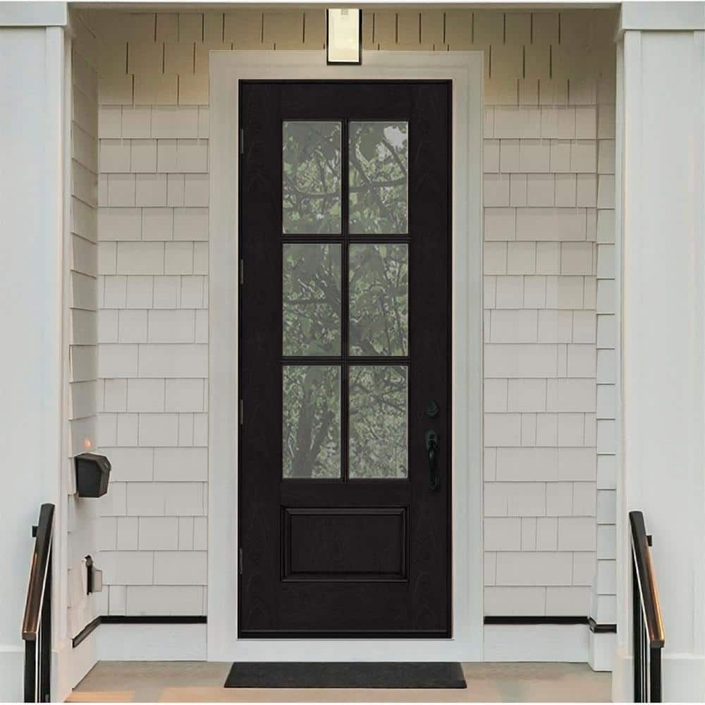 Steves & Sons Regency 36 in. x 96 in. 3/4-6 Lite Clear Glass RHOS Onyx Stained Fiberglass Prehung Front Door