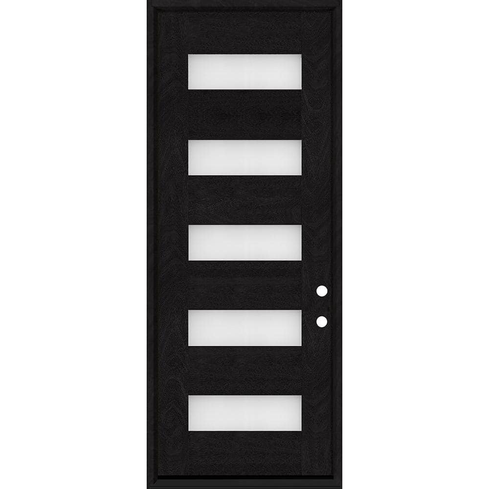 Steves & Sons Regency 36 in. x 96 in. 5L Modern Frosted Glass LHIS Onyx Stained Fiberglass Prehung Front Door