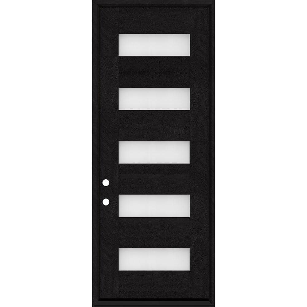 Steves & Sons Regency 36 in. x 96 in. 5L Modern Frosted Glass RHIS Onyx Stained Fiberglass Prehung Front Door