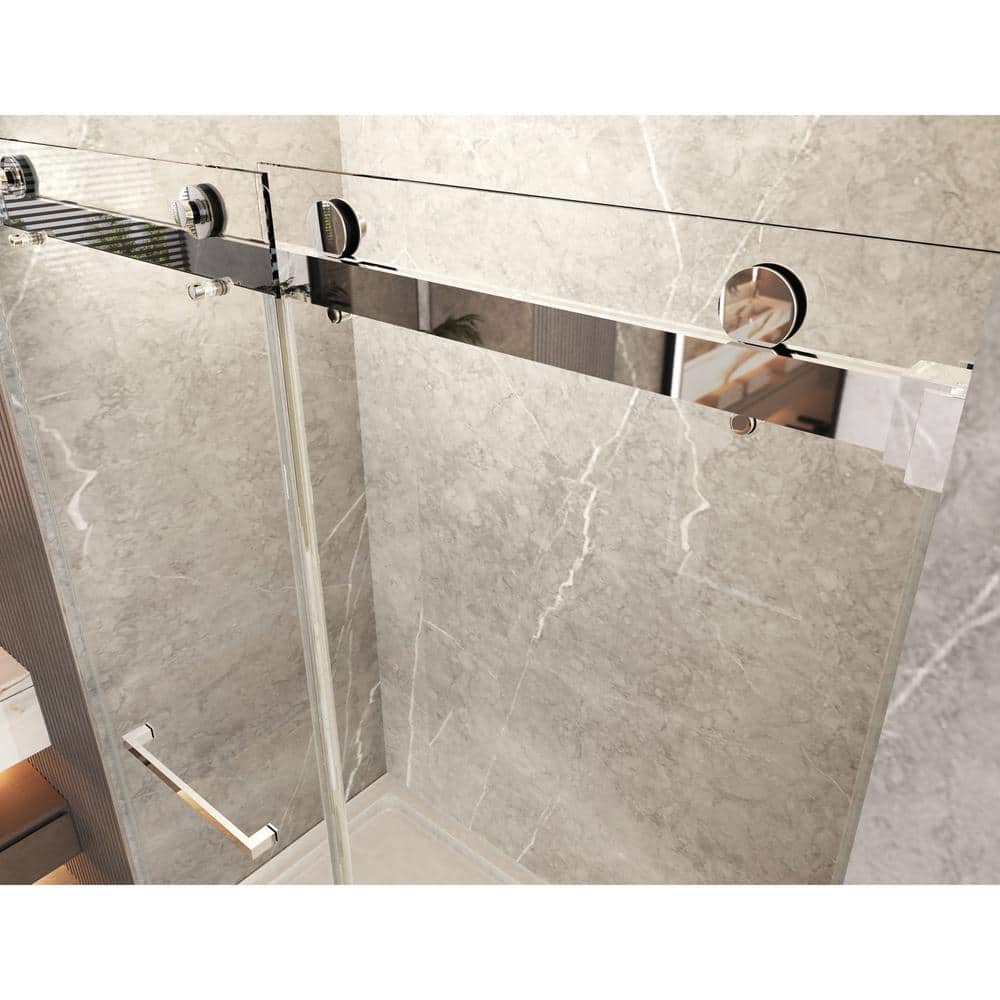 Opvande 56-60 in. W x 76 in. H Double Sliding Frameless Shower Door in Chrome Finish with 3/8 in. (10 mm) Tempered Glass