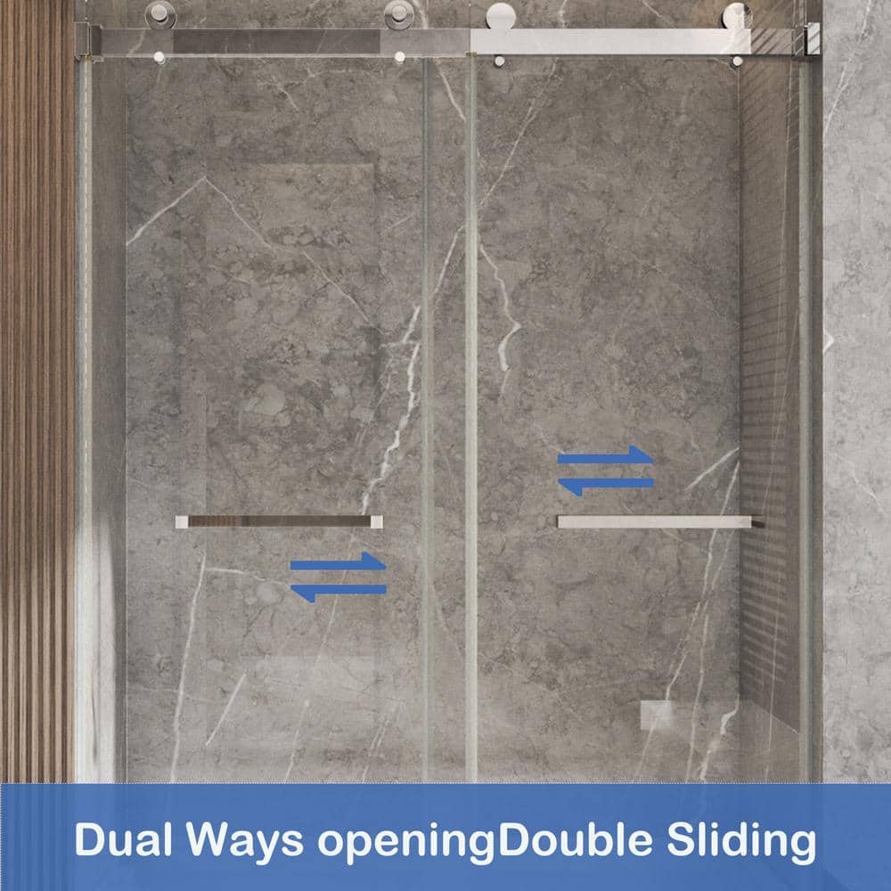 Opvande 56-60 in. W x 76 in. H Double Sliding Frameless Shower Door in Chrome Finish with 3/8 in. (10 mm) Tempered Glass