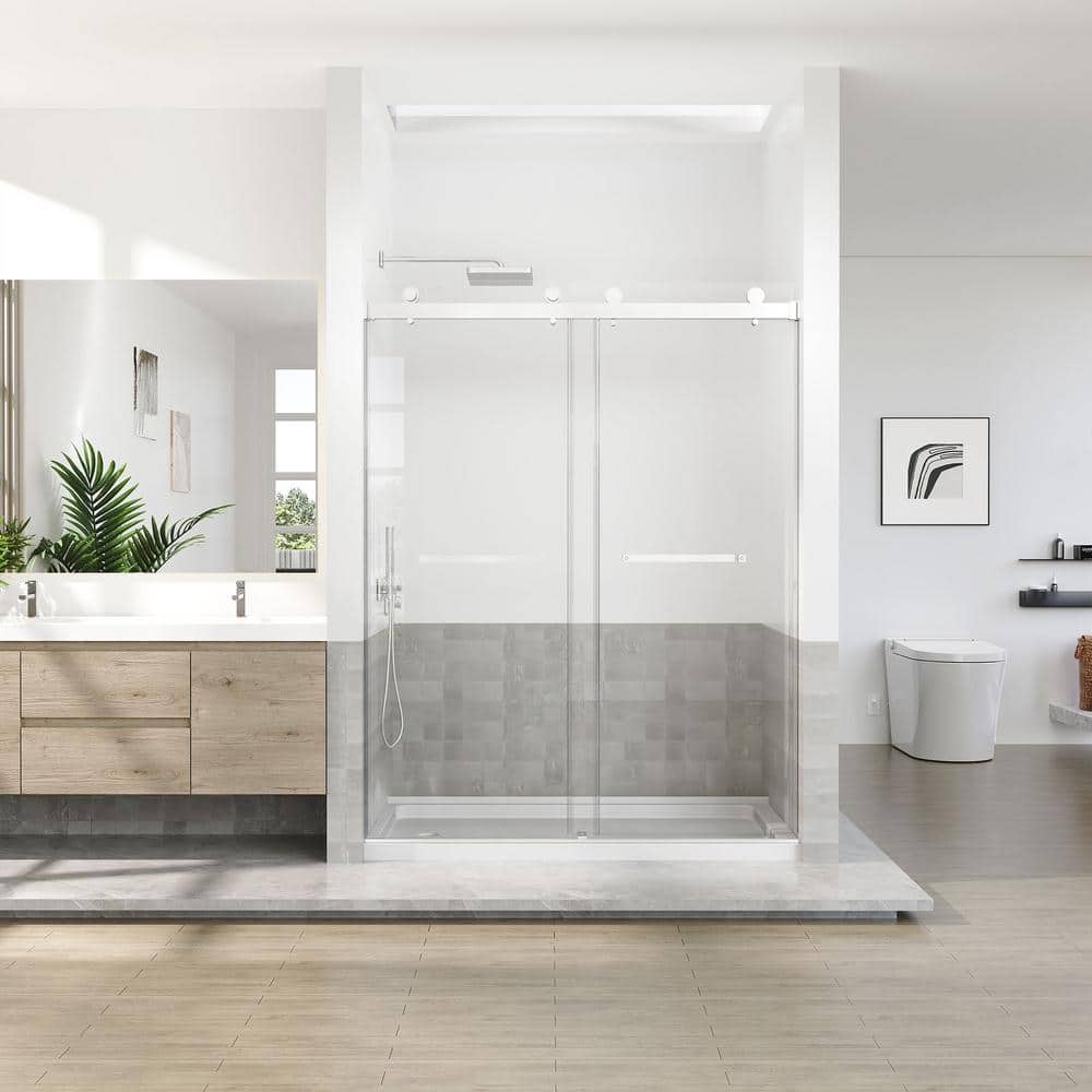 Opvande 56-60 in. W x 76 in. H Double Sliding Frameless Shower Door in Chrome Finish with 3/8 in. (10 mm) Tempered Glass