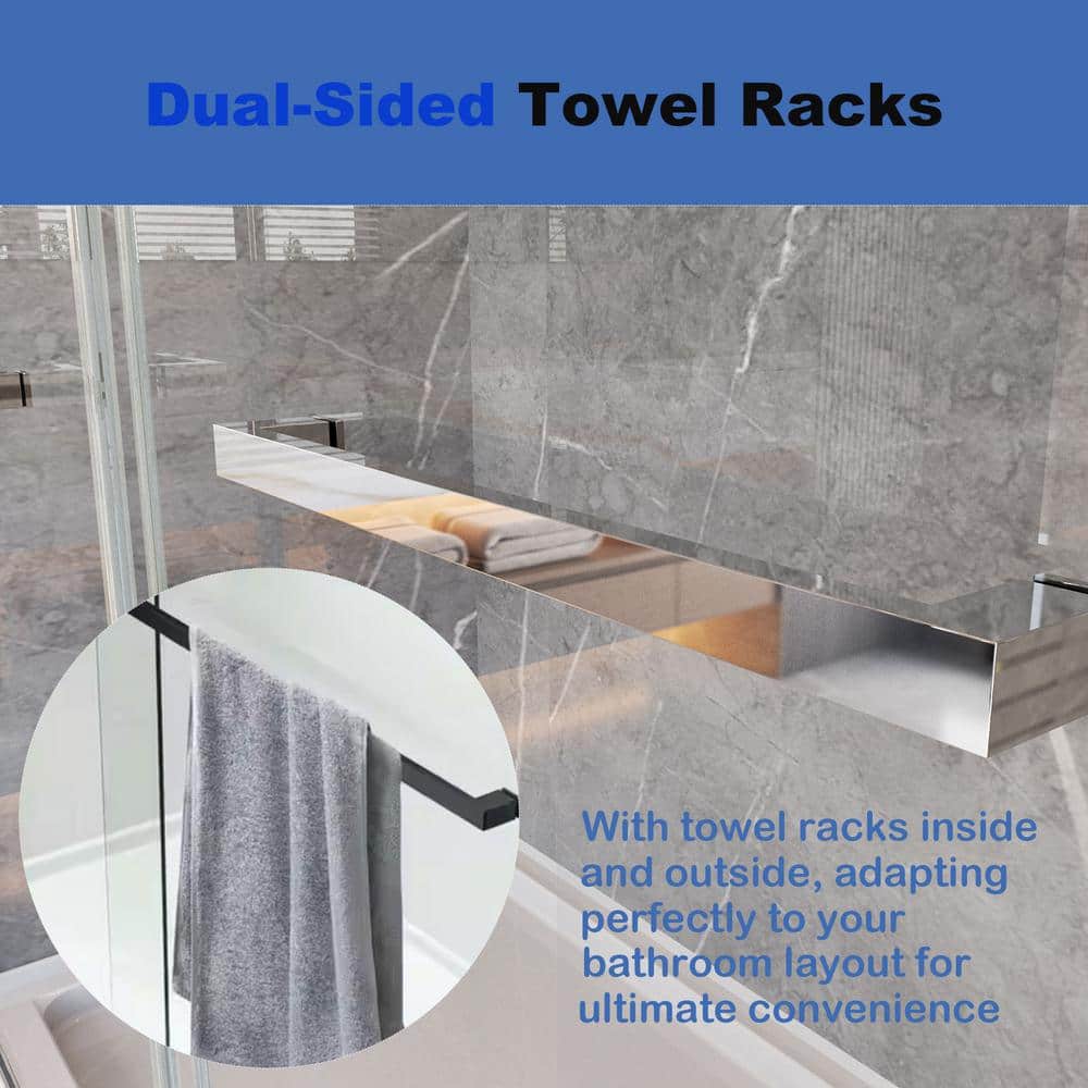 Opvande 56-60 in. W x 76 in. H Double Sliding Frameless Shower Door in Chrome Finish with 3/8 in. (10 mm) Tempered Glass