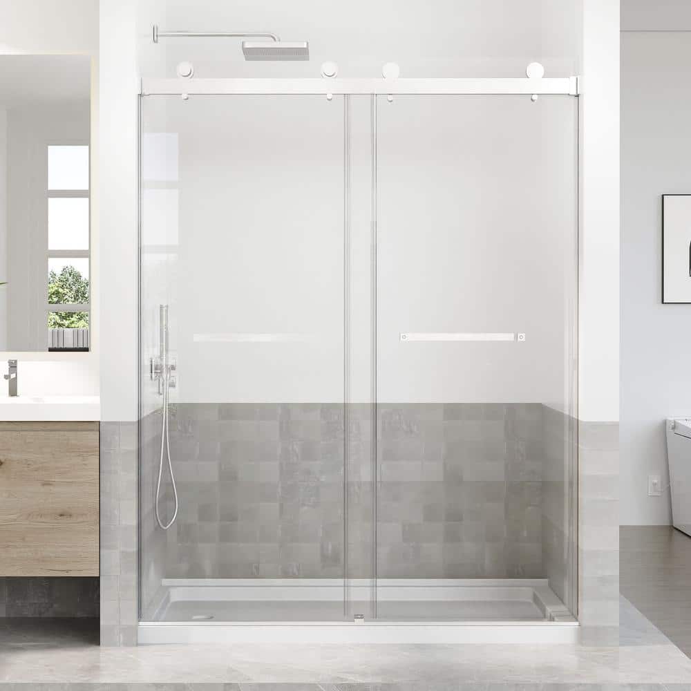 Opvande 56-60 in. W x 76 in. H Double Sliding Frameless Shower Door in Chrome Finish with 3/8 in. (10 mm) Tempered Glass