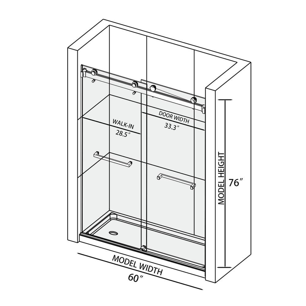 Opvande 56-60 in. W x 76 in. H Double Sliding Frameless Shower Door in Chrome Finish with 3/8 in. (10 mm) Tempered Glass