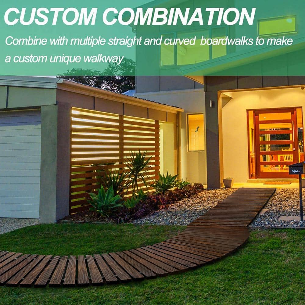 Angel Sar 8 ft. Wooden Garden Pathway, Yellow Roll Up Deck Tile for Decorative Outdoor