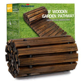 Angel Sar 8 ft. Wooden Garden Pathway, Yellow Roll Up Deck Tile for Decorative Outdoor