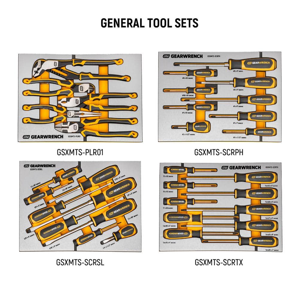 GEARWRENCH MEGAMOD 52 in. x 18 in. 11-Drawer Mobile Workbench Cabinet with Master Mechanics Tool Set in Foam Trays (1,024-Pieces)