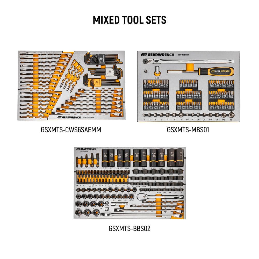 GEARWRENCH MEGAMOD 52 in. x 18 in. 11-Drawer Mobile Workbench Cabinet with Master Mechanics Tool Set in Foam Trays (1,024-Pieces)