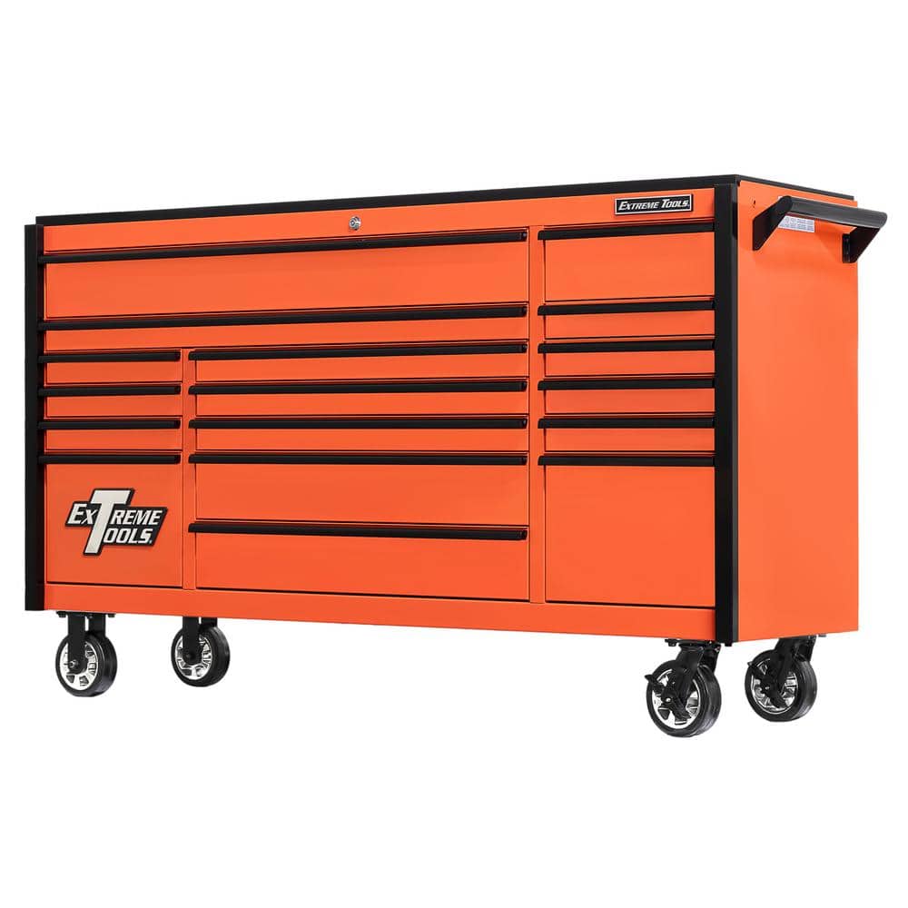 Extreme Tools DX 72 in. 17-Drawer Roller Cabinet Tool Chest in Orange with Black Drawer Pulls