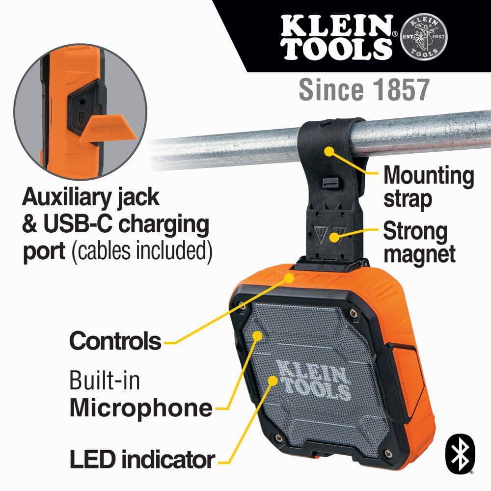 Klein Tools Wireless Jobsite Speaker with Magnetic Strap – AEPJS2, 4.22 x 4.1 x 1.6 in