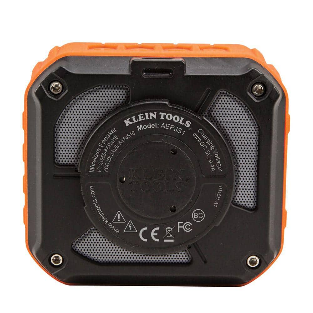 Klein Tools AEPJS1 Wireless Jobsite Speaker, IP45 Water/Dust Resistant, 3.5 in x 3.5 in x 2.13 in