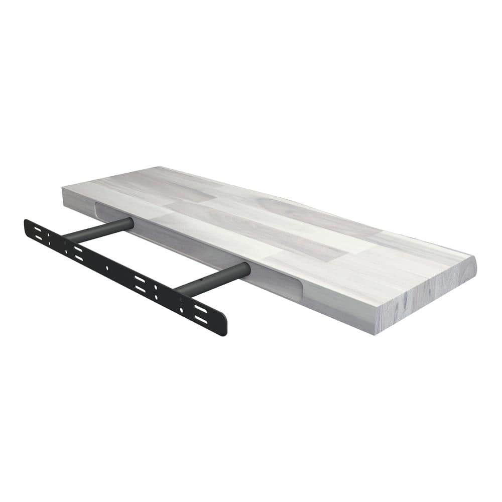 Interbuild Solid 2.9 ft. L x 10 in. D x 1.5 in. T, Acacia Butcher Block Countertop Floating Wall Shelf Organic White with Live Edge
