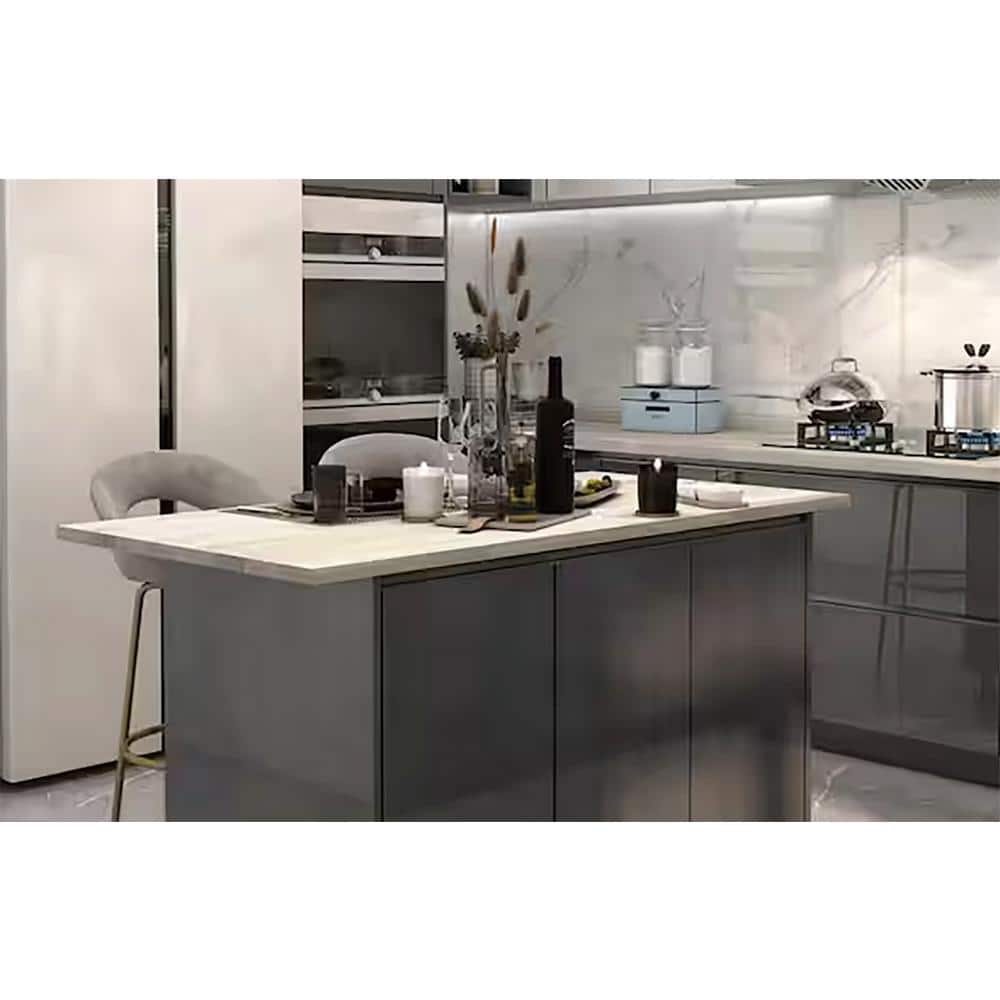 Interbuild 6.2 ft. L x 36 in. D, Acacia Butcher Block Island Countertop, Finished in Organic White with Square Edge
