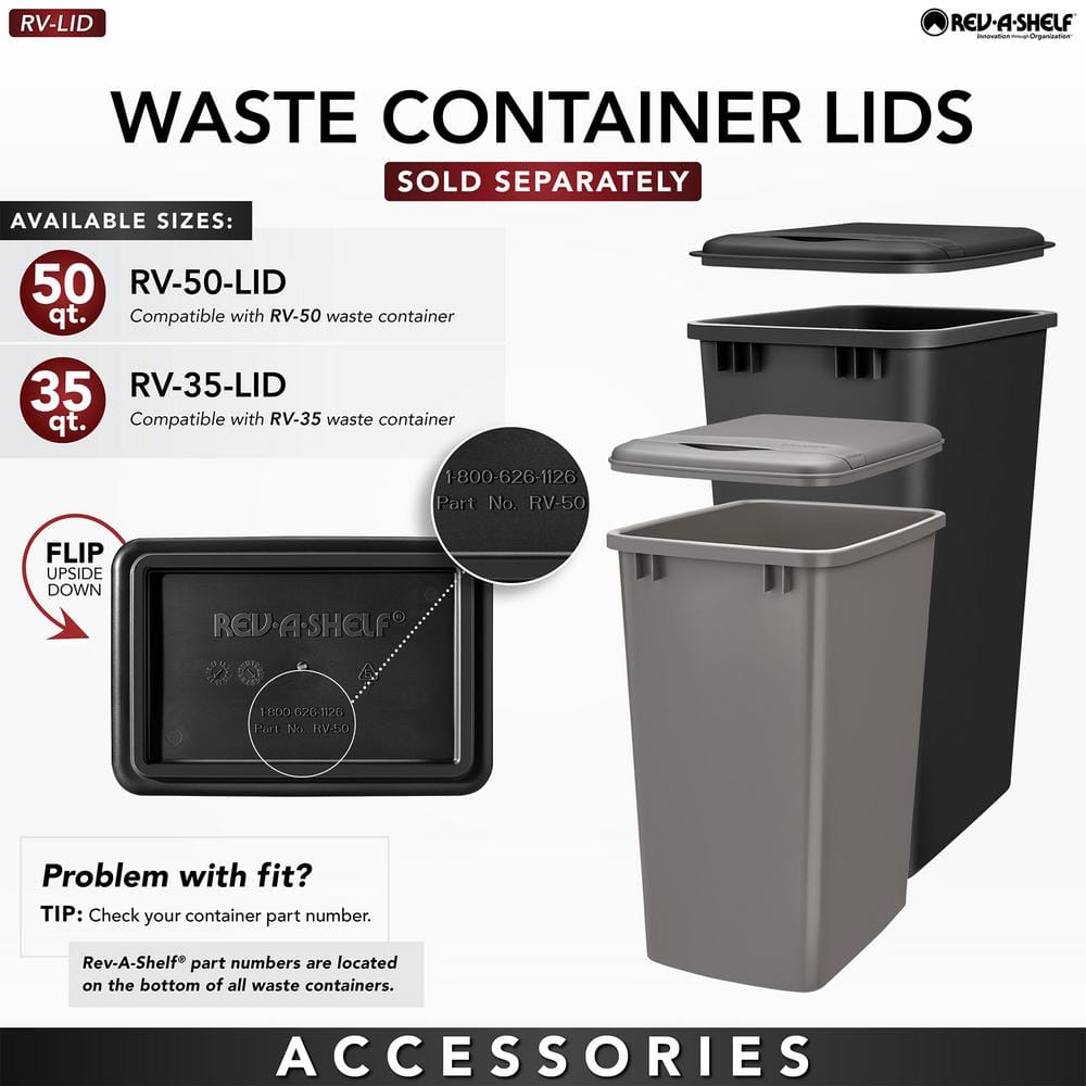 Rev-A-Shelf 50-Quart Plastic Pull-Out Trash Can, Orion Gray, Soft-Close, 11.01 in W x 22.25 in D x 22.88 in H