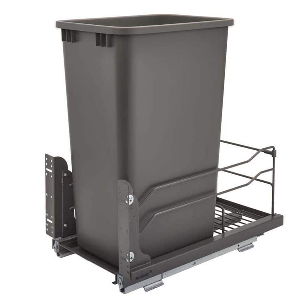 Rev-A-Shelf 50-Quart Plastic Pull-Out Trash Can, Orion Gray, Soft-Close, 11.01 in W x 22.25 in D x 22.88 in H