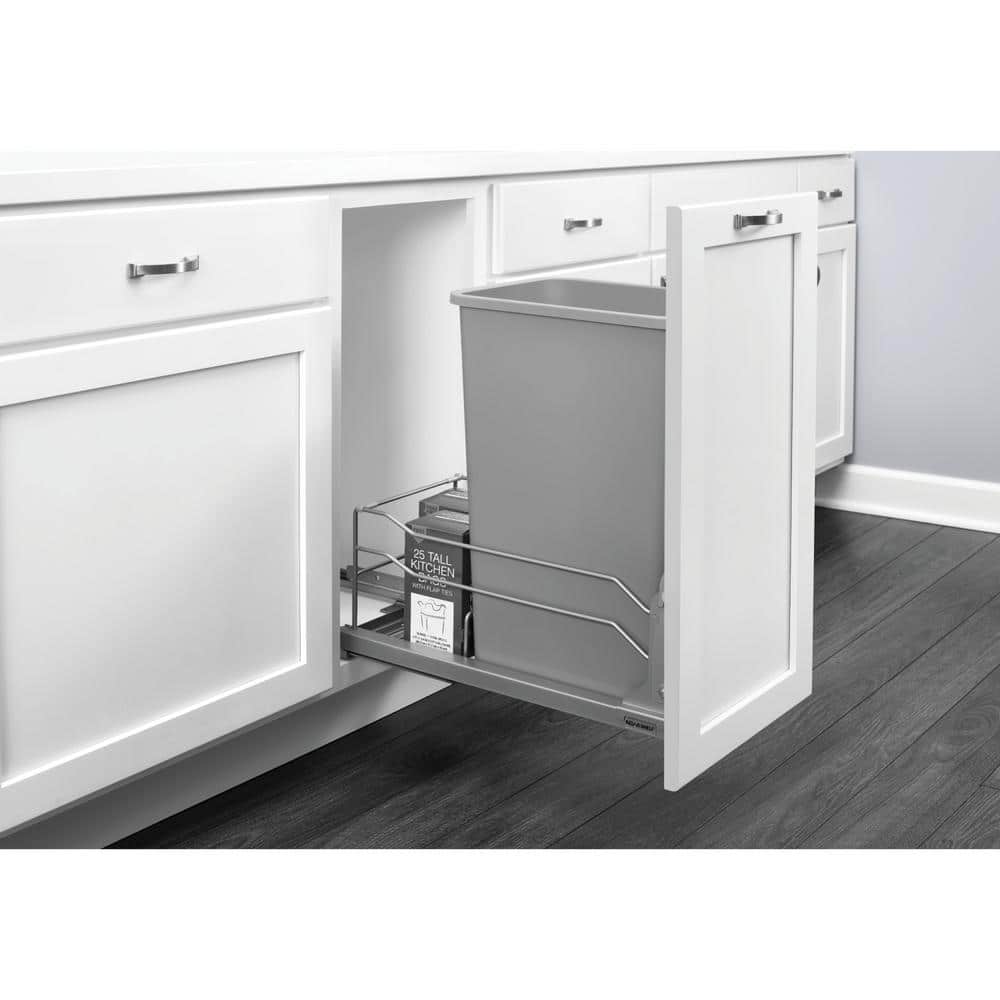 Rev-A-Shelf 50-Quart Plastic Pull-Out Trash Can, Orion Gray, Soft-Close, 11.01 in W x 22.25 in D x 22.88 in H