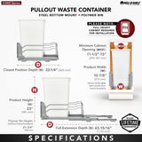 Rev-A-Shelf 50-Quart Plastic Pull-Out Trash Can, Orion Gray, Soft-Close, 11.01 in W x 22.25 in D x 22.88 in H