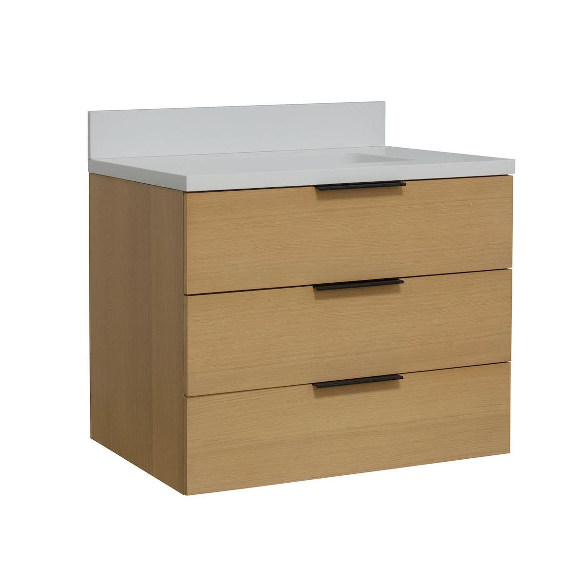 Oslo 30 in. Washed Oak Floating Vanity with Matte White Engineered Stone Top – Includes Mirror