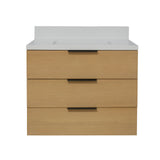 Oslo 30 in. Washed Oak Floating Vanity with Matte White Engineered Stone Top – Includes Mirror