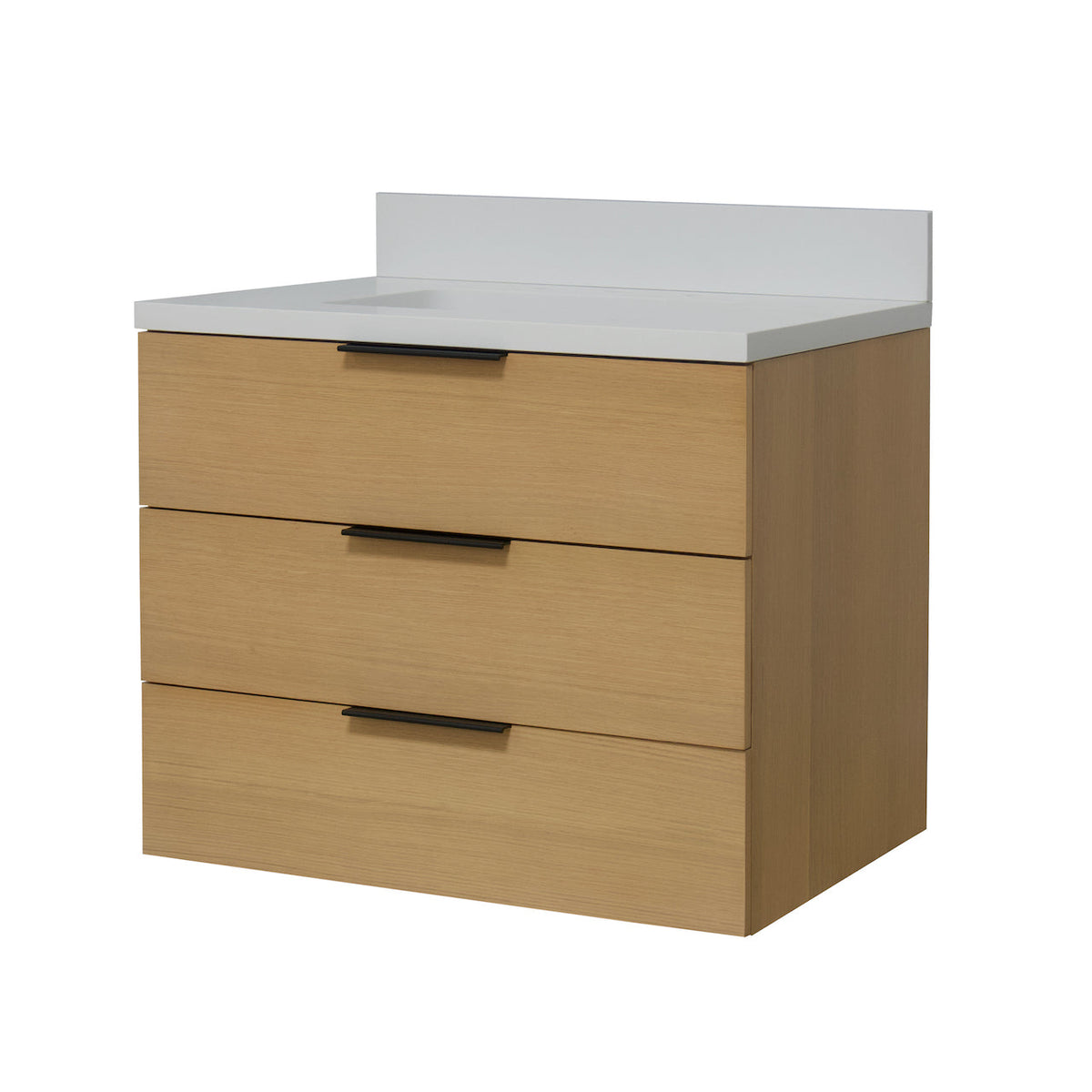 Oslo 30 in. Washed Oak Floating Vanity with Matte White Engineered Stone Top – Includes Mirror