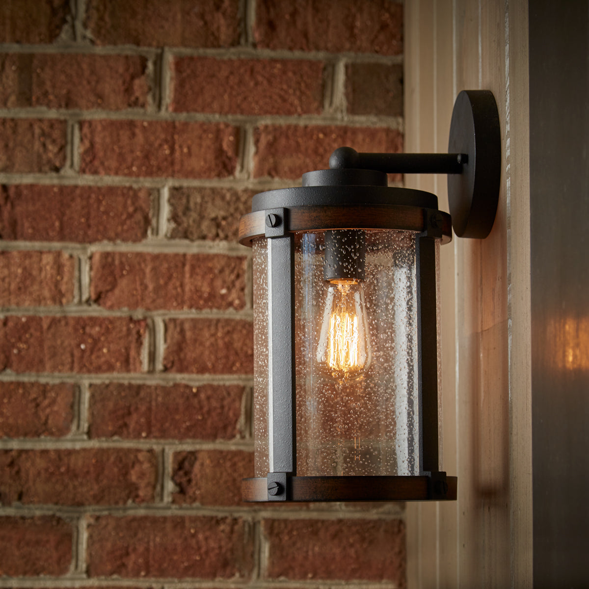Kichler Barrington 13-in H Distressed Black and Wood Tone Medium Base (E26) Outdoor Wall Light