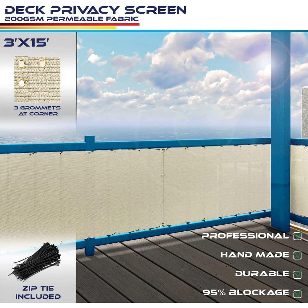 3 ft. x 15 ft. Deck Balcony Privacy Screen for Deck Pool Fence Railings Apartment Balcony Privacy Screen