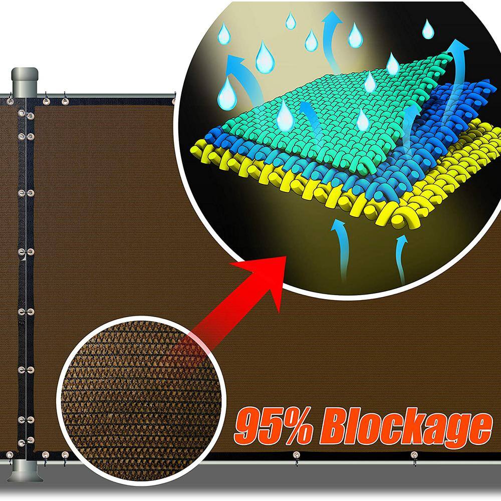 6 ft. x 50 ft. Brown Fence Privacy Screen Windscreen, with Bindings and Grommets, Heavy Duty