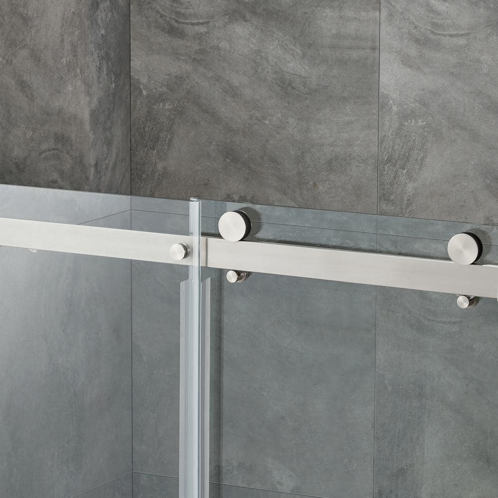 OVE Decors Bel Soft Close 48 in. W x 78.75 in. H Alcove Sliding Frameless Shower Door in Satin Nickel