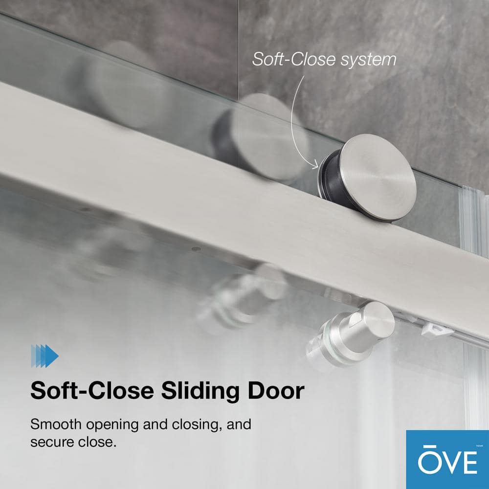 OVE Decors Bel Soft Close 48 in. W x 78.75 in. H Alcove Sliding Frameless Shower Door in Satin Nickel