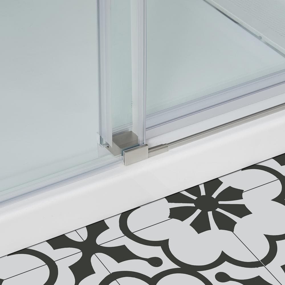 OVE Decors Bel Soft Close 48 in. W x 78.75 in. H Alcove Sliding Frameless Shower Door in Satin Nickel
