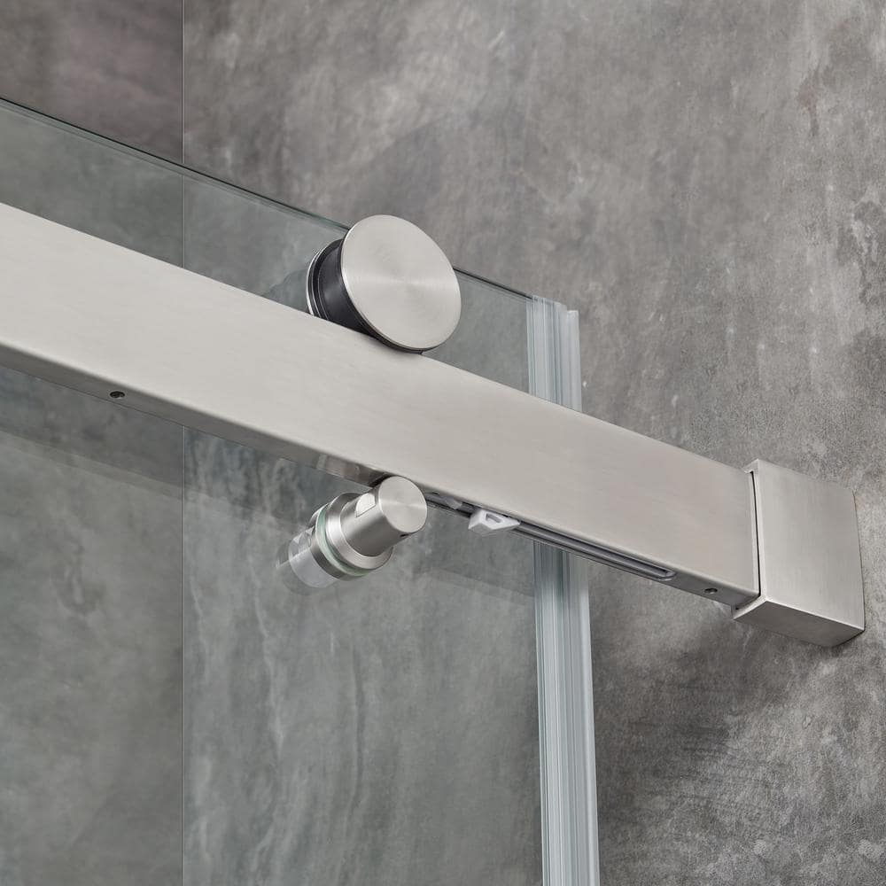 OVE Decors Bel Soft Close 48 in. W x 78.75 in. H Alcove Sliding Frameless Shower Door in Satin Nickel