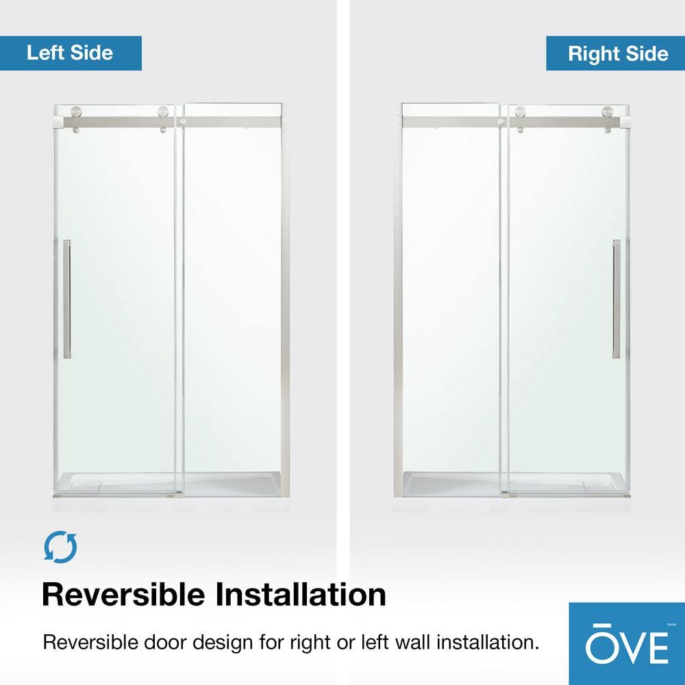 OVE Decors Bel Soft Close 48 in. W x 78.75 in. H Alcove Sliding Frameless Shower Door in Satin Nickel