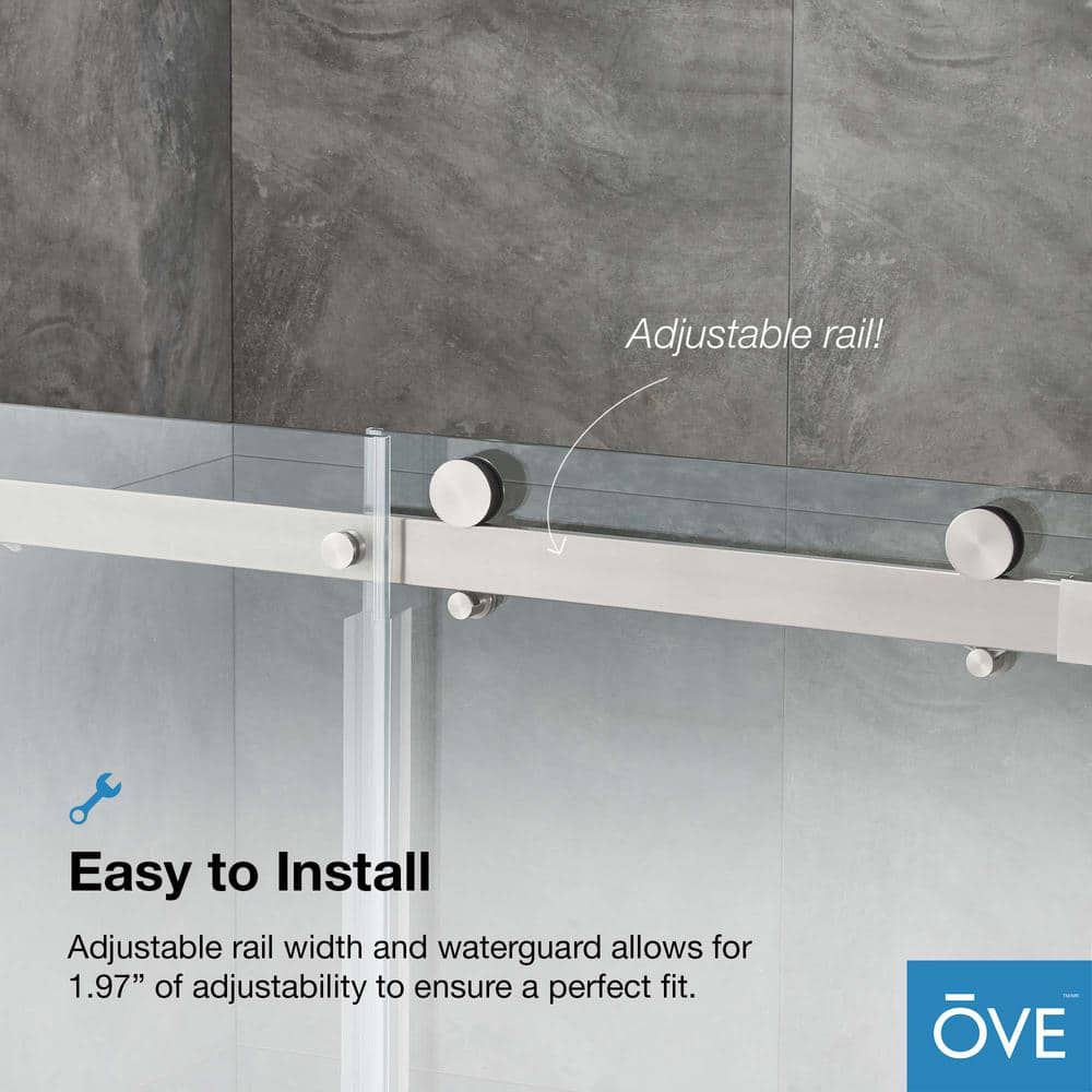 OVE Decors Bel Soft Close 48 in. W x 78.75 in. H Alcove Sliding Frameless Shower Door in Satin Nickel
