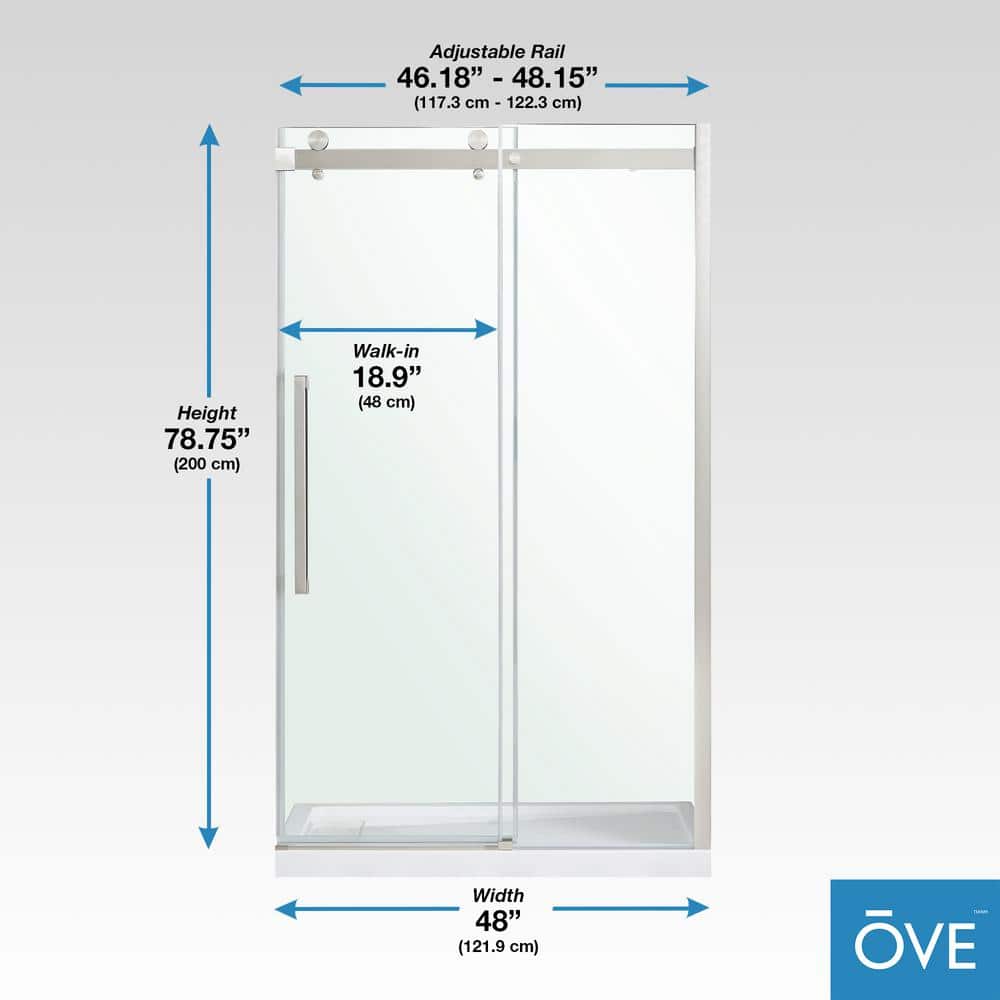 OVE Decors Bel Soft Close 48 in. W x 78.75 in. H Alcove Sliding Frameless Shower Door in Satin Nickel