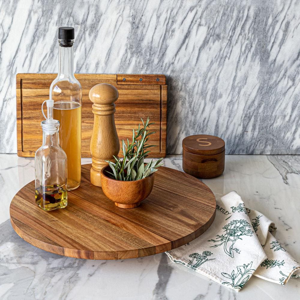 Over and Back 15 in. Dia Acacia Wood Lazy Susan