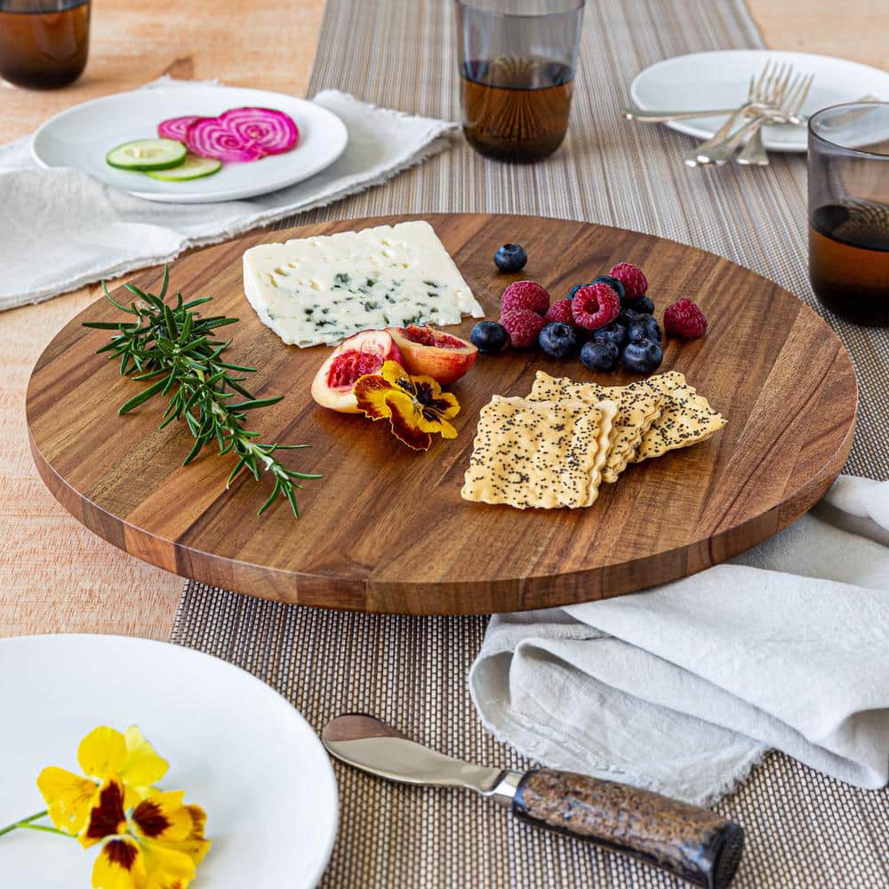 Over and Back 15 in. Dia Acacia Wood Lazy Susan
